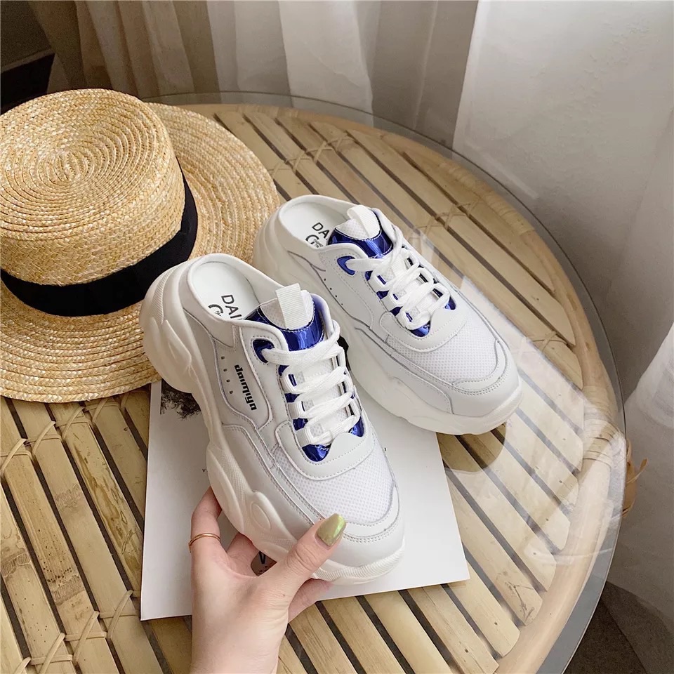 Giày sục thể thao DA THẬT chất da bò miếng màu trắng nâng đế 5cm hàng cao cấp fullbox