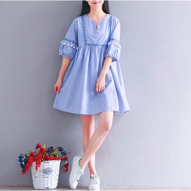 [HCM]Babydoll xanh thổ cẩm (kèm hình thật)