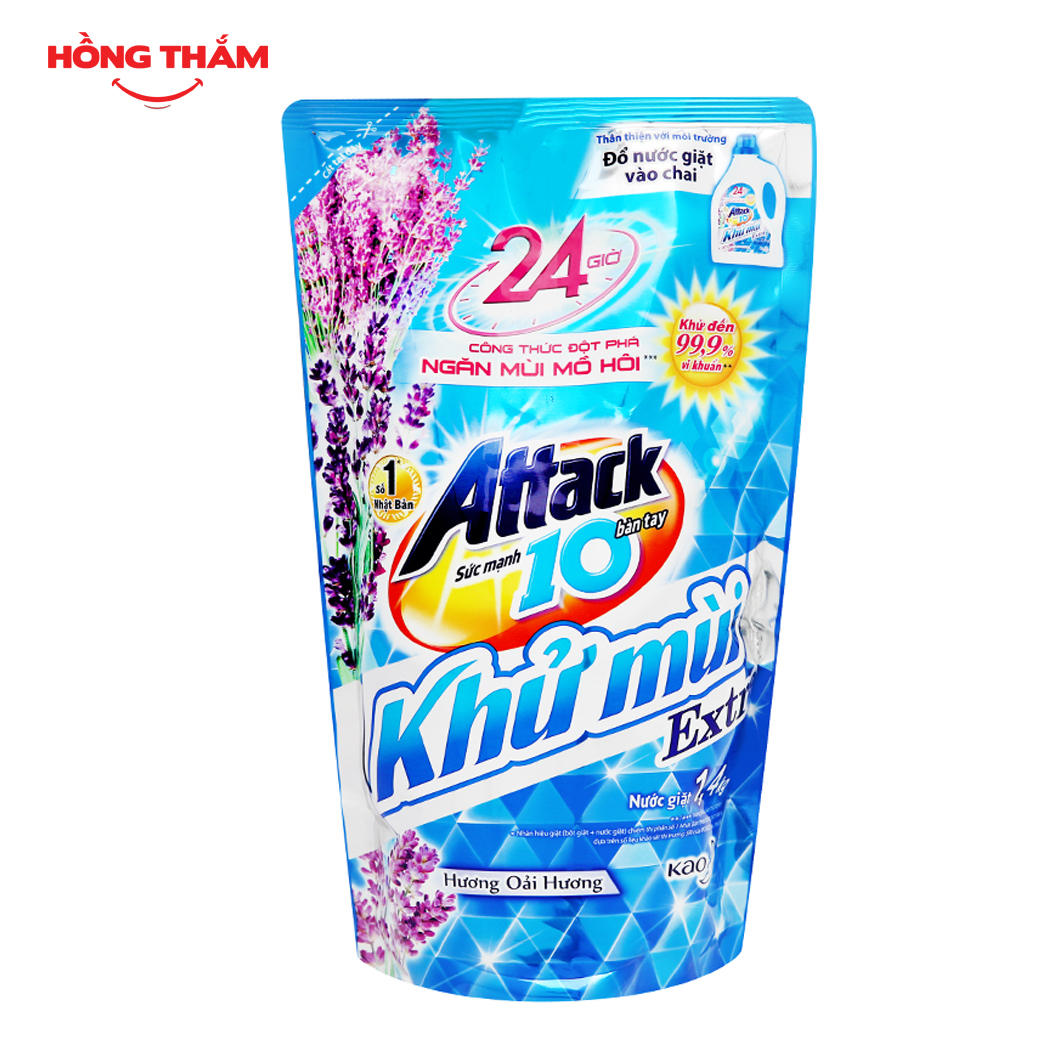 Nước giặt Attack Extra khử mùi hương hoa oải hương túi 1.4 lít - AT68