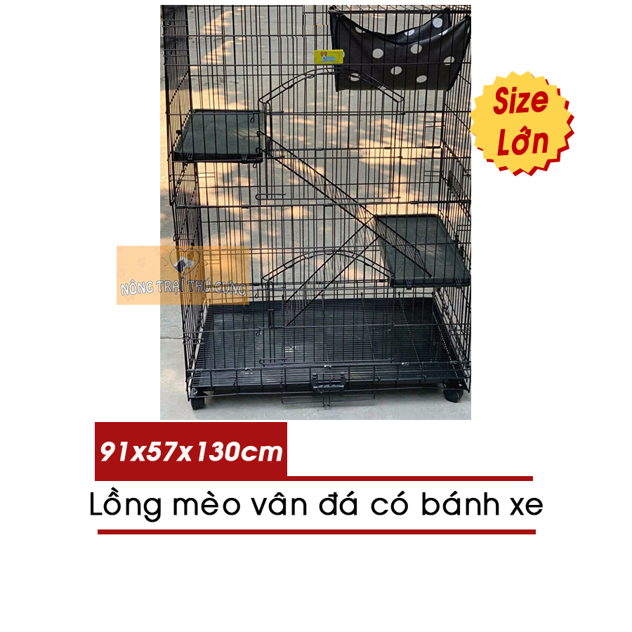 Lồng cho mèo 2 tầng cao cấp - chuồng cao cho mèo - lồng vân đá có bánh xe - mã cp-3w -