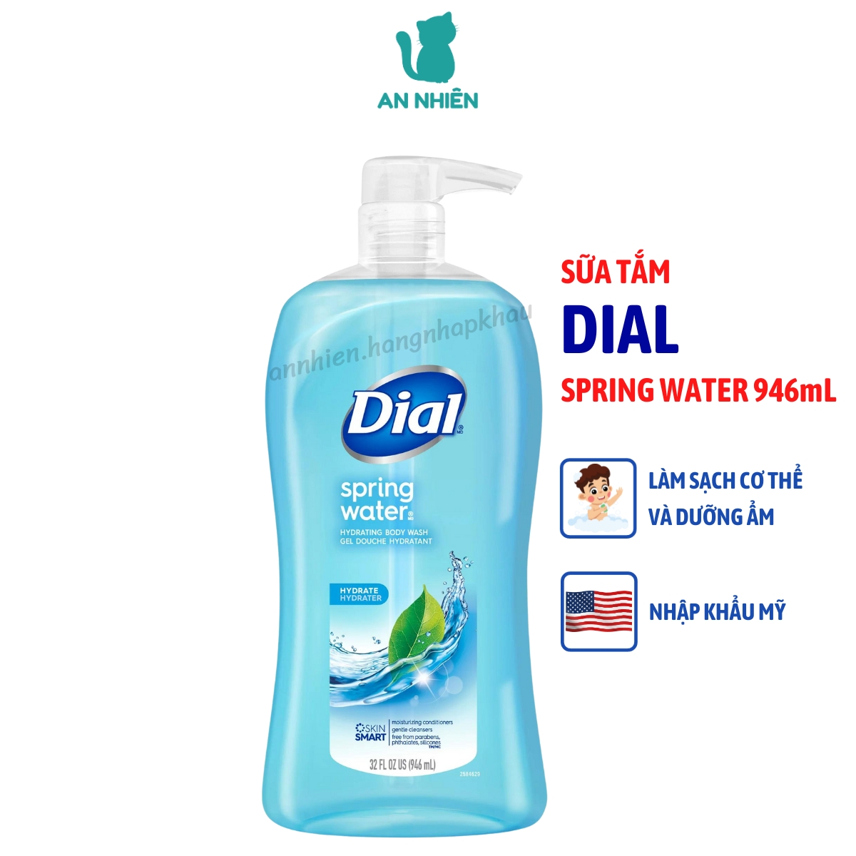 Sữa tắm Dial Spring Water Hydrating Body Wash Mỹ 946ml - Hàng nhập khẩu