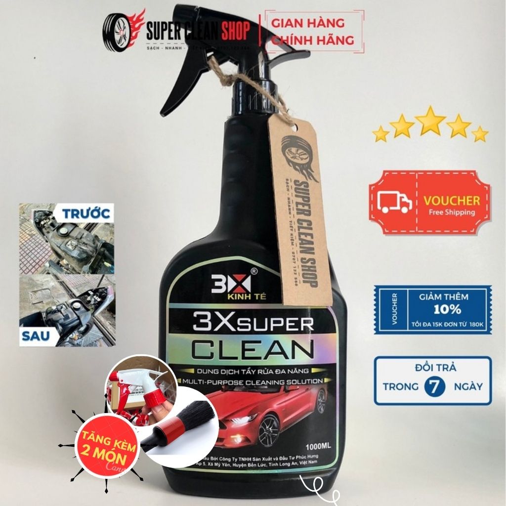 [TẶNG KÈM CỌ DETAILING + VÒI XỊT] Dung dịch tẩy đa năng 3X SUPER CLEAN | LÀM SẠCH MÁY DÍNH NHỚT [Hàng mới 2024]