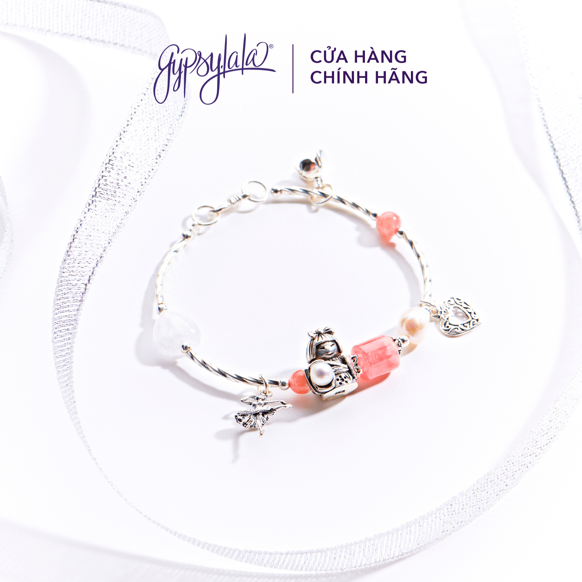 Vòng tay đá đào hoa - thạch anh trắng trái tim thiên nhiên sp005624 gypsy.lala