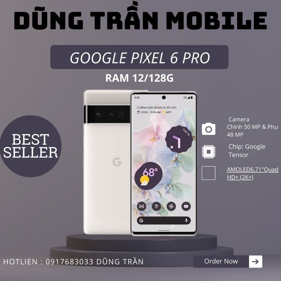 Điện thoại google pixel 6 pro quốc tế máy đẹp nguyên zin ram 12/128g