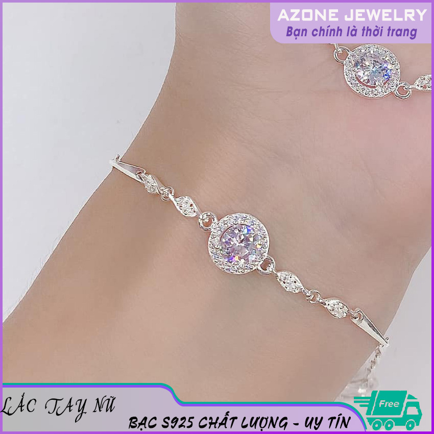 Lắc tay nữ | Lắc tay nữ bạc | Lắc tay bạc nữ [FREESHIP] Chất liệu bạc S925 Mặt tròn đính đá Khóa móc S dễ dàng tháo lắp và tùy chỉnh kích thước #AZLT002 - Azone 24h Lắc tay nữ Lắc tay bạc