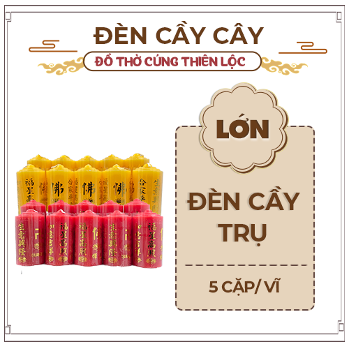 Đèn cầy pháo loại lớn cháy lâu trụ tròn 9x22x9 cm đồ thờ cúng thiên lộc - hộp 5 cặp nến