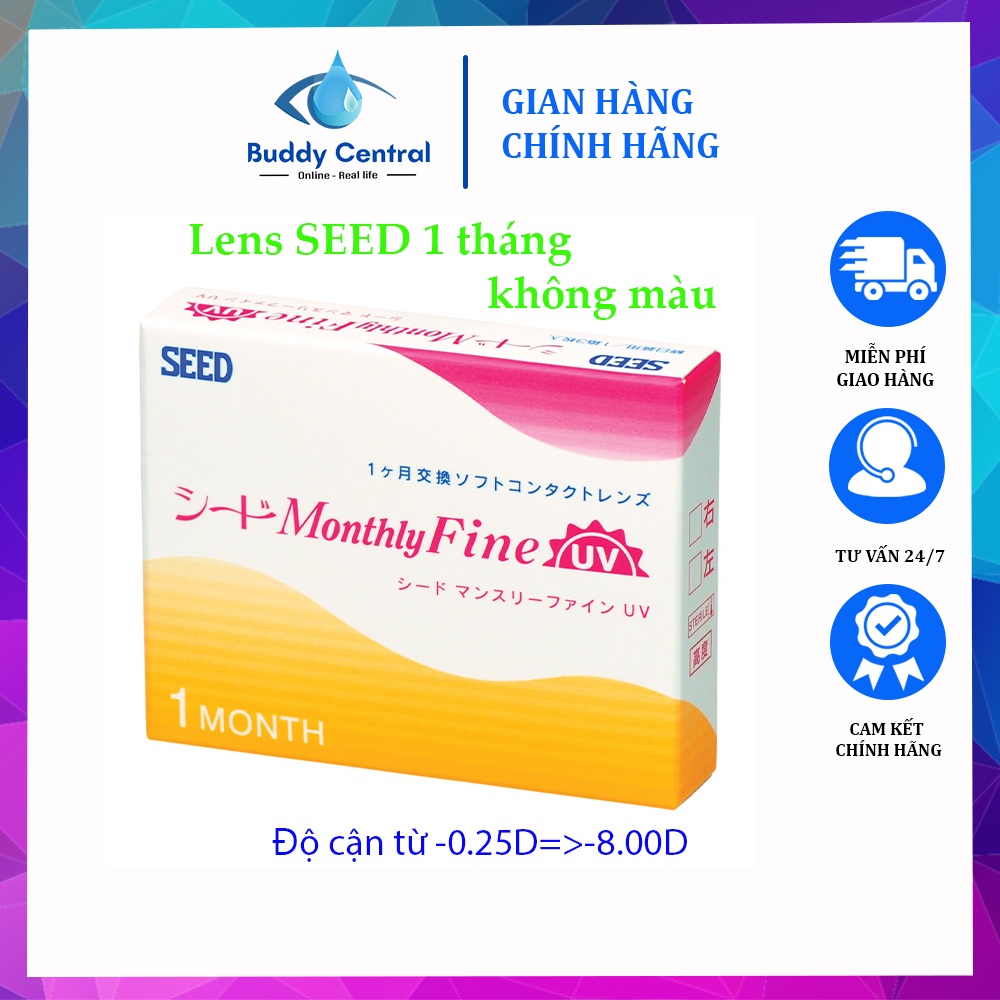 Kính áp tròng SEED 1 tháng Monthly Fine UV không màu có độ cận