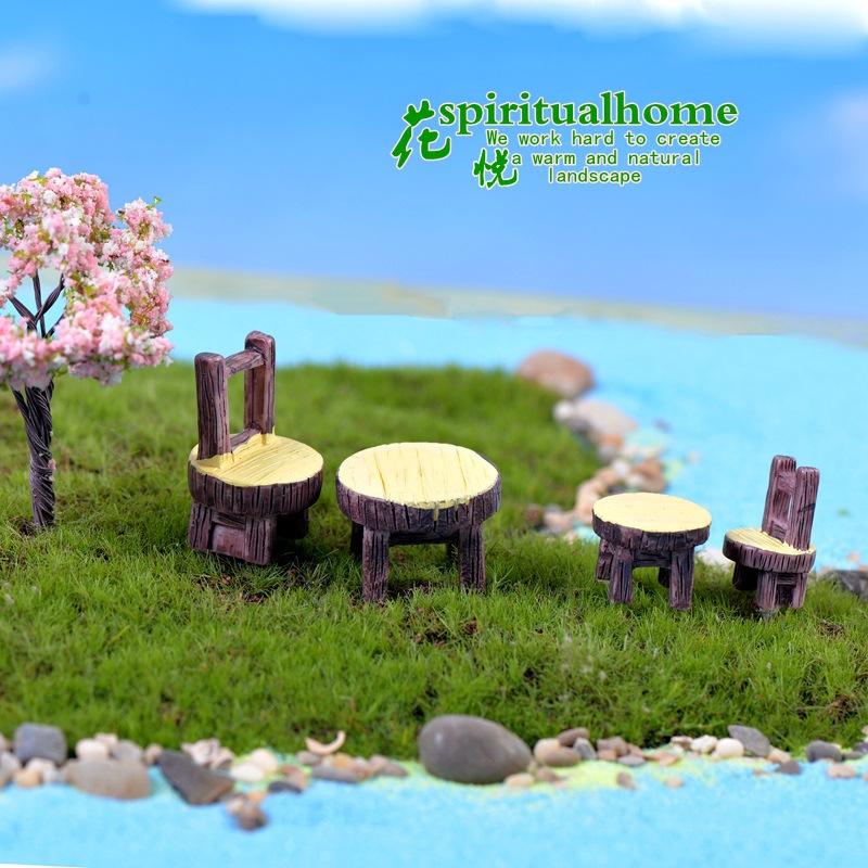 Phụ kiện tiểu cảnh - bộ bàn ghế gỗ mini cực đẹp- cute