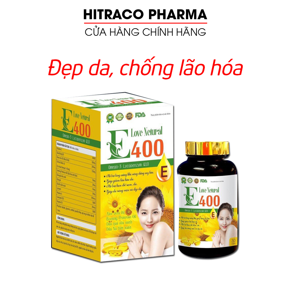 Viên uống đẹp da Vitamin E 400iu, omega 3, dầu thông đỏ, dầu lô hội E Love Netural giúp sáng da, giảm nám sạm da - Chai 30 viên