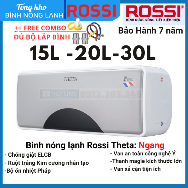Bình nóng lạnh gián tiếp Theta Ngang 15 Lít - 20 Lít - 30 Lít, bảo hành 7 năm toàn quốc, tân á online