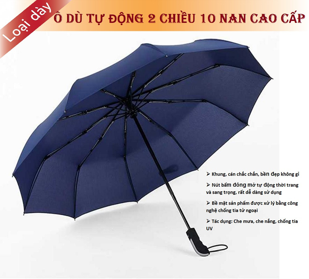 Dù 2 chiều tự xếp cao cấp size lớn - ô dù bấm mở tự động cách nhiệt xếp gọn - dù tự động 2 chiều chống tia uv