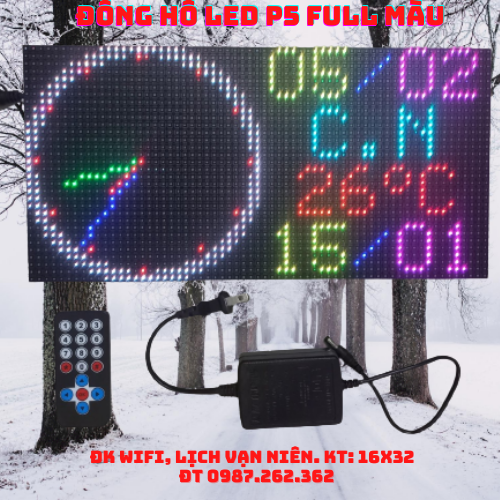 Đồng hồ Led ma trận P5 full color - Đồng hồ lịch vạn niên - Bản Wifi cao cấp