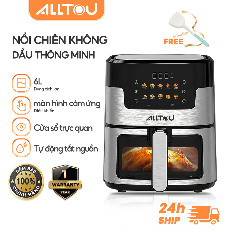 ALLTOU Nồi chiên không dầu cao cấp,dung tích lớn 6L,10 chế độ nấu Nồi Chiên Không Dầu màu đen,Cửa sổ trực quan hóa，Màn hình cảm ứng LED thông minh, nhiệt độ thời gian có thể tùy chỉnh，Nồi chiên đa năng thông minh,Air fryer -bảo hành 1 năm