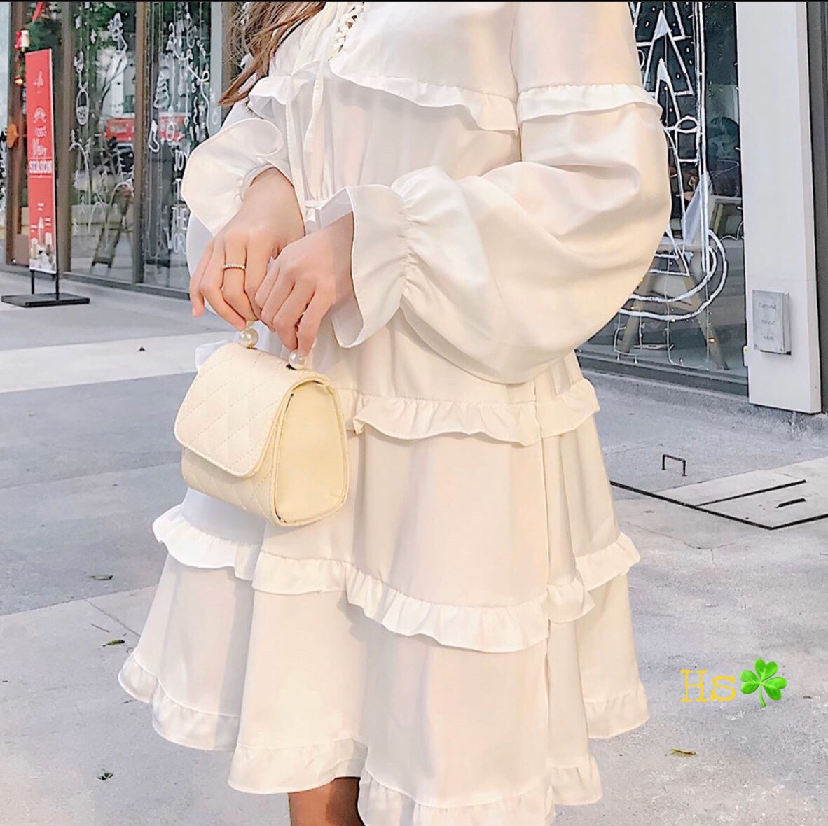 [HCM]Đầm váy tầng bèo tay dài dễ thương (Trắng và Đen)