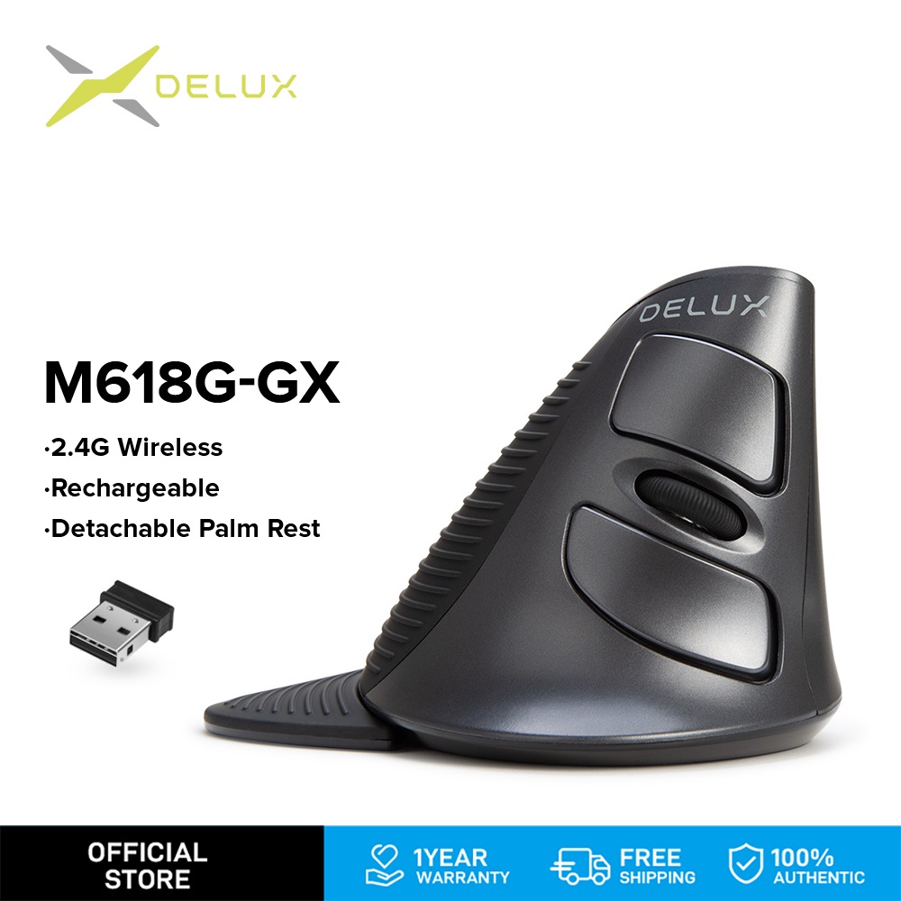 Chuột Cảm Biến Quang Không Dây Delux M618G GX 2.4GHZ 6 Nút Sạc Chuột Đứng Thiết Kế Công Thái Học Chuột Với Pin Polymer Li