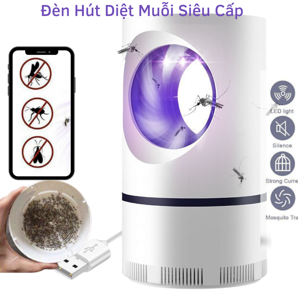 Đèn bắt muỗi hình trụ, máy bắt muỗi thông minh cho gia đình, đèn ngủ bắt muỗi an toàn