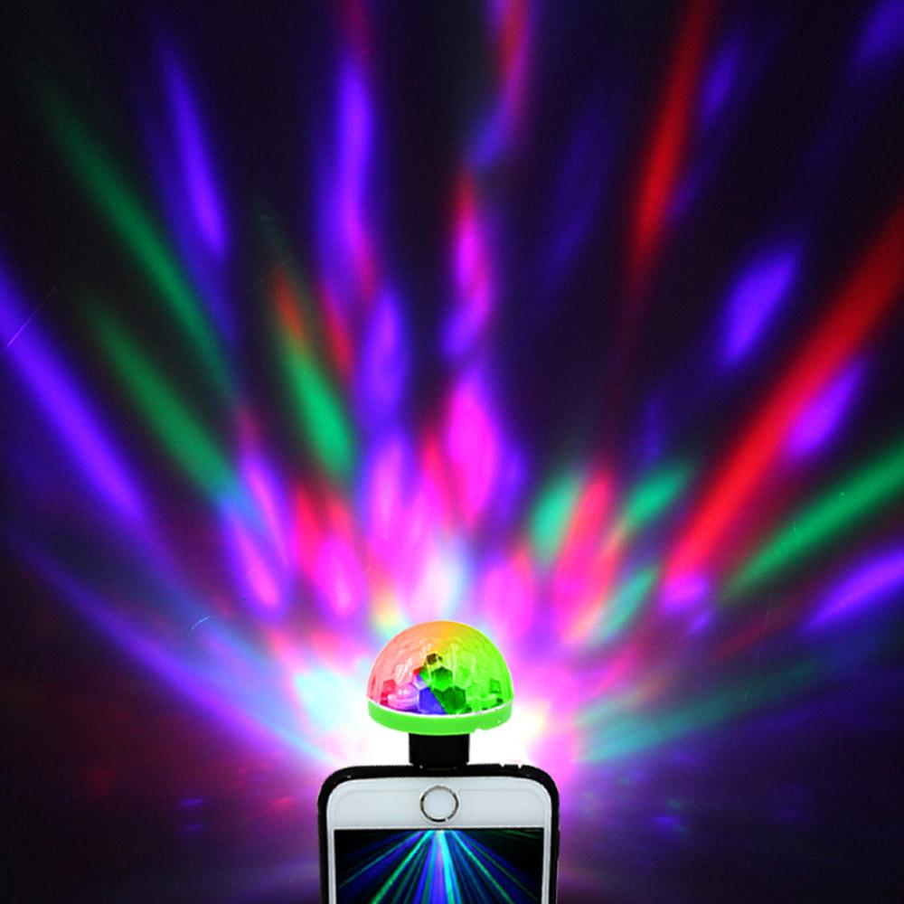 Đèn quả cầu xoay pha lê 7 màu LED gắn điện thoại, sạc dự phòng