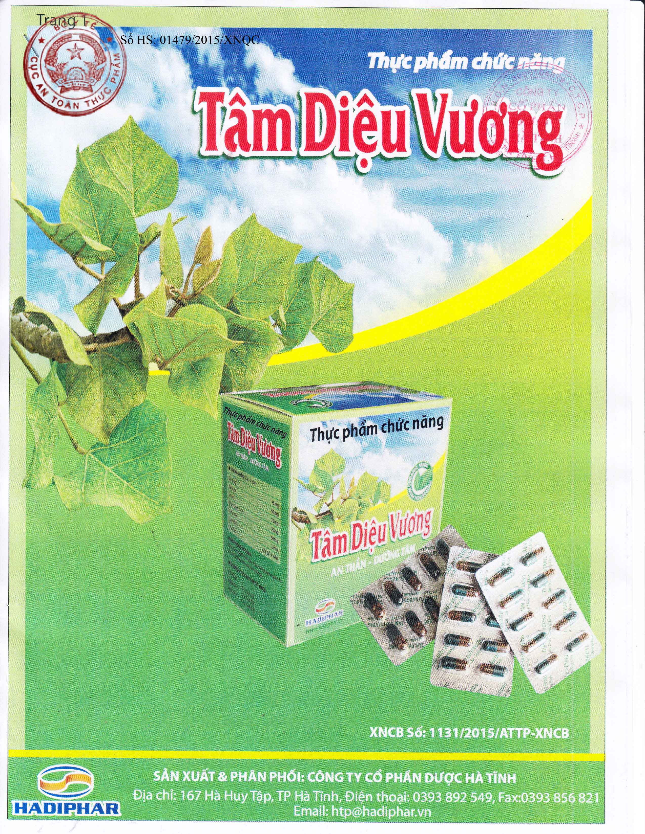 Viên uống ngủ ngon - an thần Tâm Diệu Vương Hộp 100 viên - Hadiphar