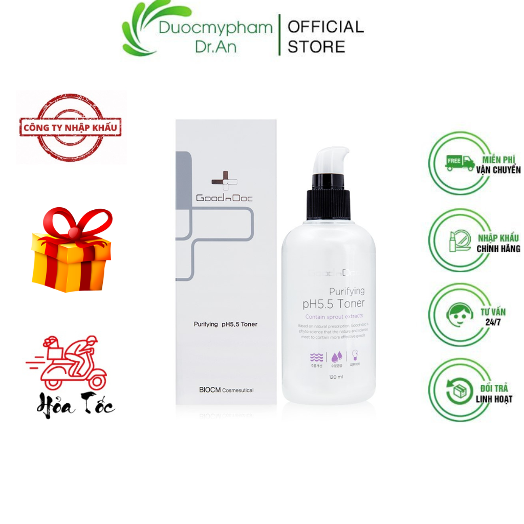 HÀNG NHẬP KHẨU - Nước hoa hồng Toner dưỡng trắng mờ thâm nám chống lão hóa dưỡng ẩm làm sạch da GoodnDoc Purifying pH 5.5 Toner 120ml - DuocmyphamDrAn