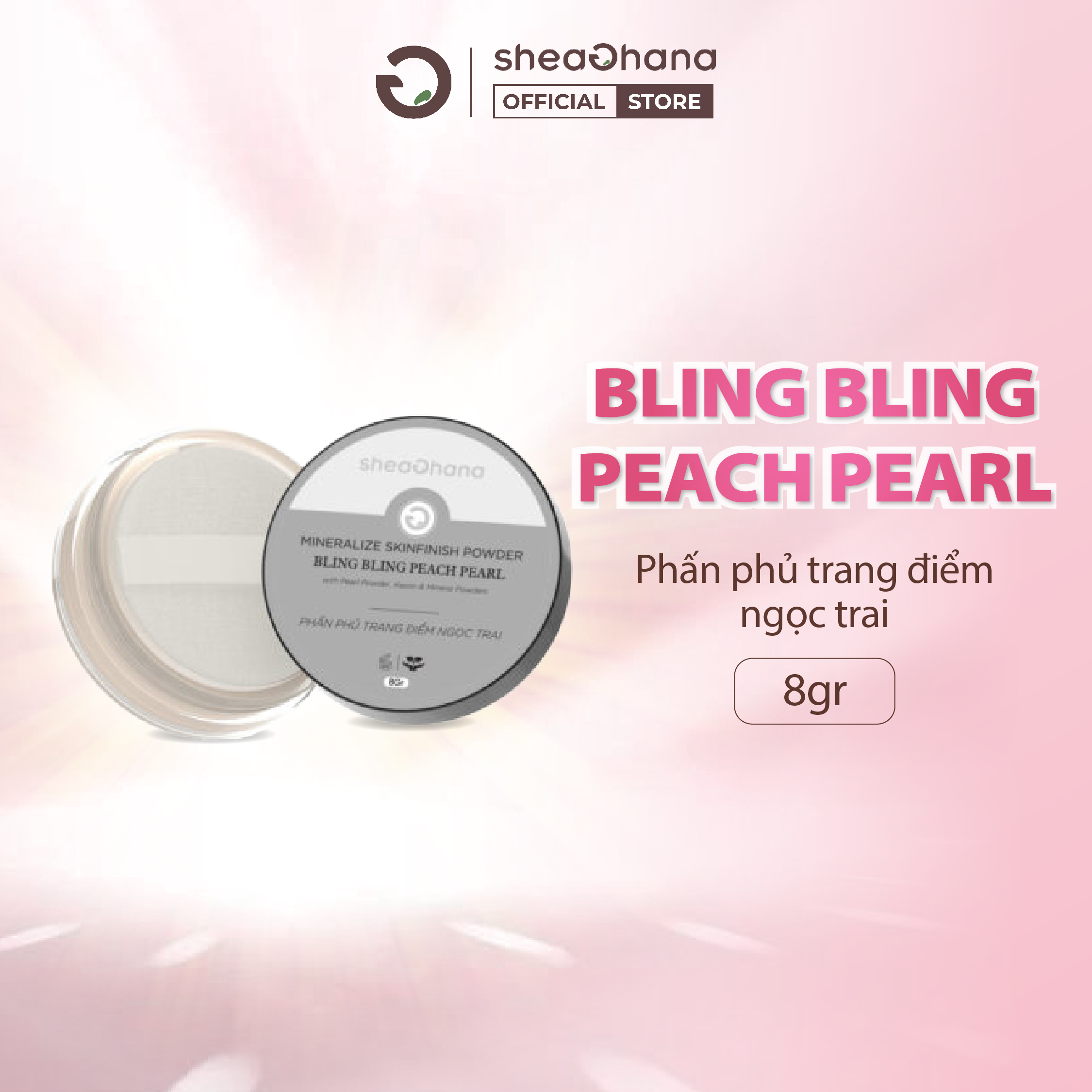 Phấn phủ trang điểm ngọc trai SheaGhana Mineralize Skinfinish Powder Bling Bling Peach Pearl 8g