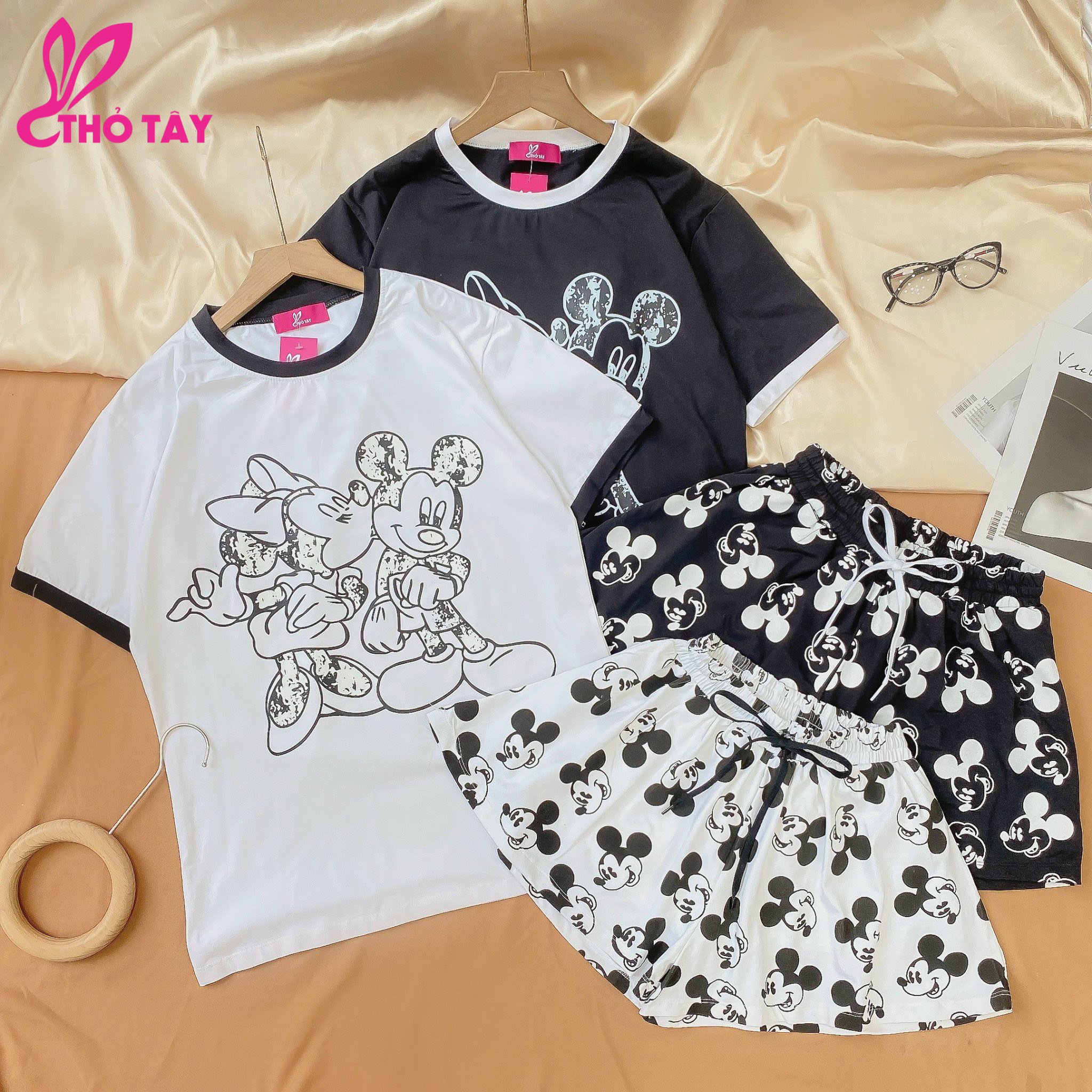 Set bộ nữ thun in hình chuột mickey - thỏ tây s295c11