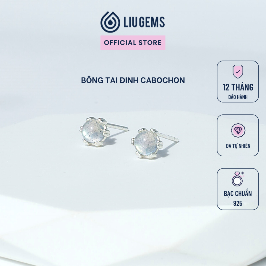 Bông Tai Bạc Nữ 925 Liugems Đính Đá Cabochon Trẻ Trung Cá Tính Thời Trang BT09