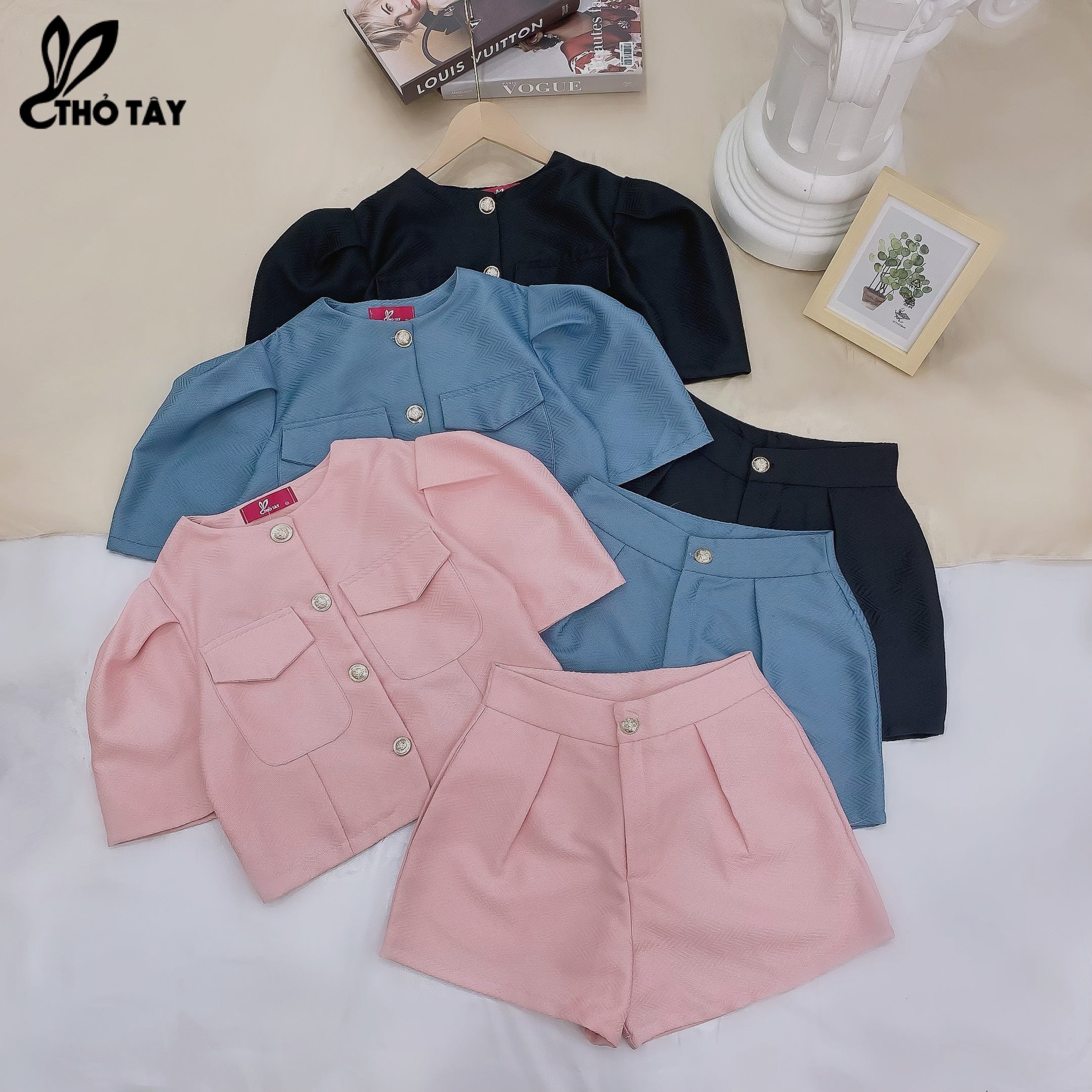 Set bộ nữ tiểu thư tay phồng - thỏ tây s309cx357