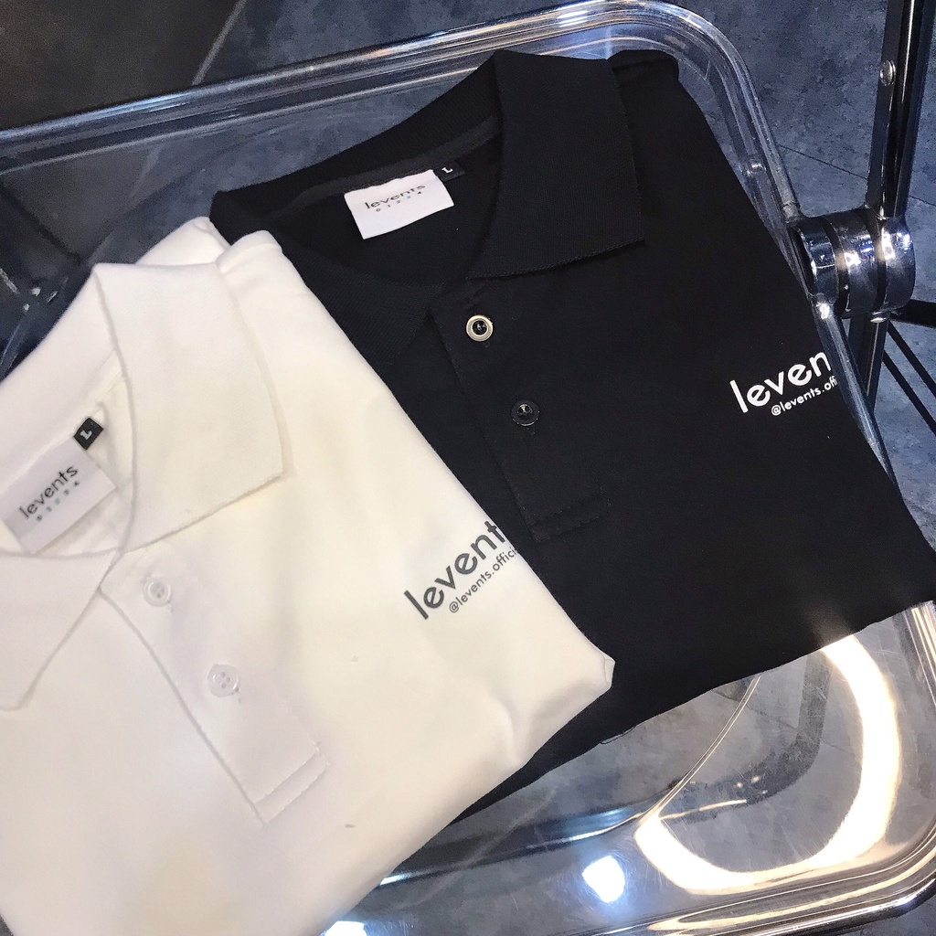 Áo polo tay lỡ cổ bẻ levents basic đen trắng unisex