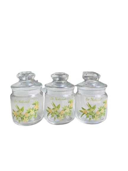 Set 3 hủ thuỷ tinh 500ml in hoa có nắp