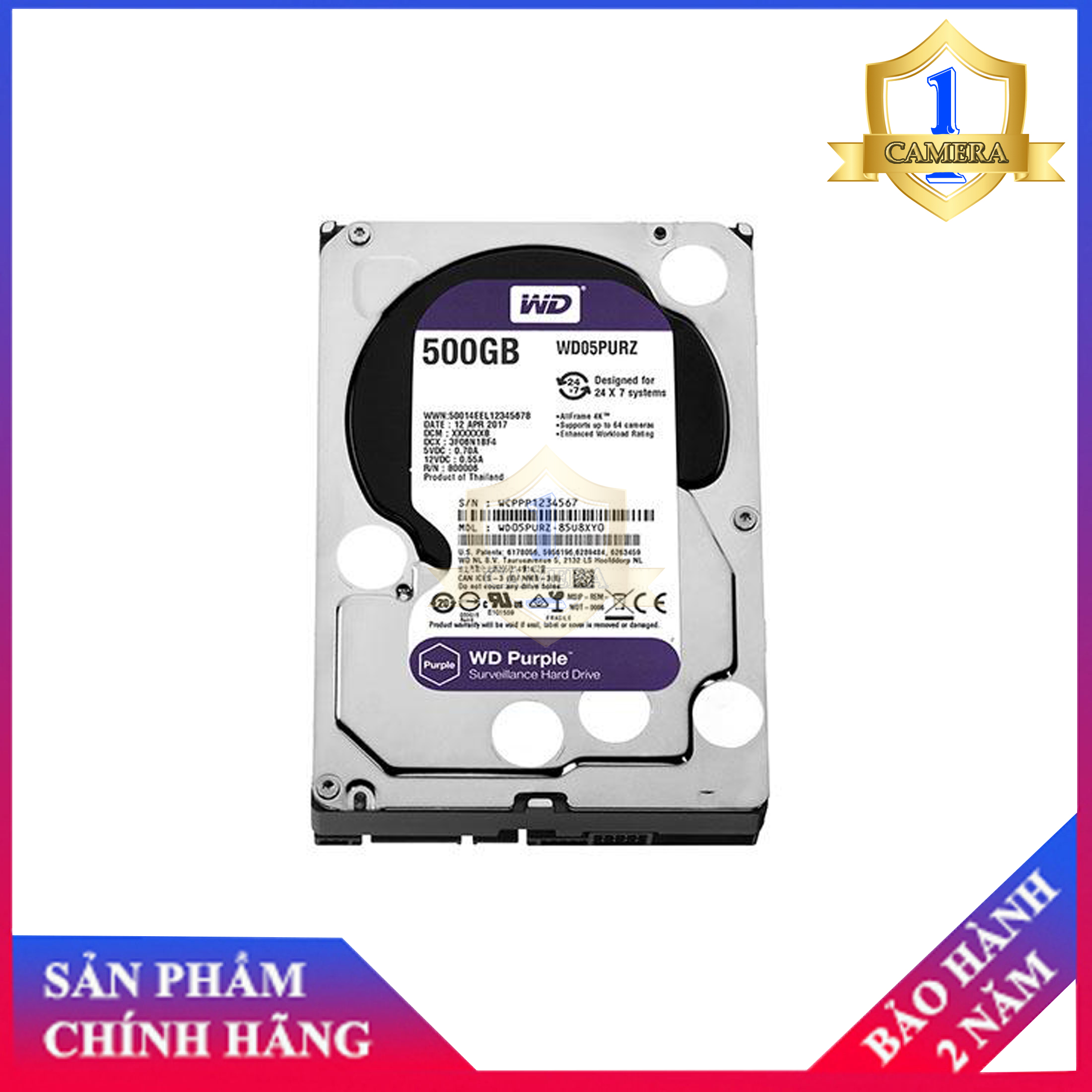 [HCM]Ổ cứng Camera HDD Western Purple 500GB tem tím (bảo hành 2 năm)