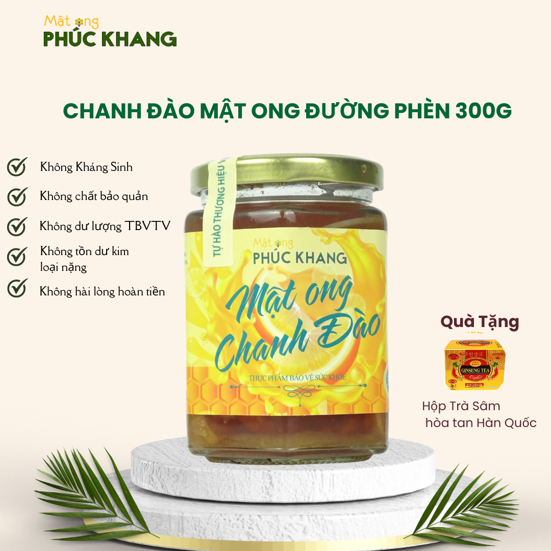 Chanh Đào Ngâm Mật ong Phúc Khang 350G  - Mật ong nguyên chất , chanh đào tươi sạch - Không kháng sinh - không nhiễm kim loại nặng - an toàn với người già và trẻ nhỏ