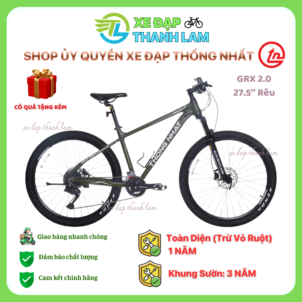 Xe đạp thể thao Thống Nhất GRX 2.0 27.5'', xe địa hình MTB (Tặng bơm, dầu xích, Khóa, Dụng cụ lắp)