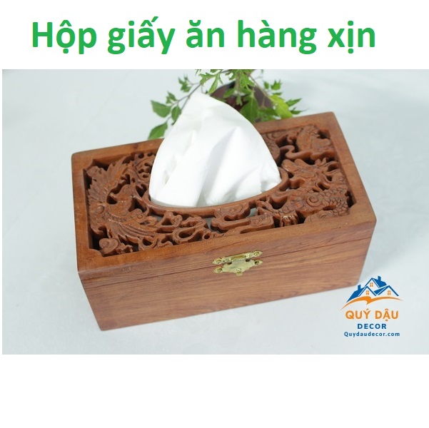 Hộp để Giấy ăn Gỗ Hương họa tiết Long Phụng