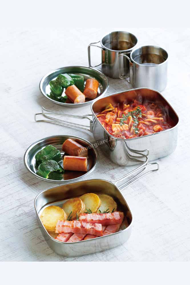 Bộ nồi chảo 6 món Inox xếp gọn phượt cắm trại siêu gọn nhẹ
