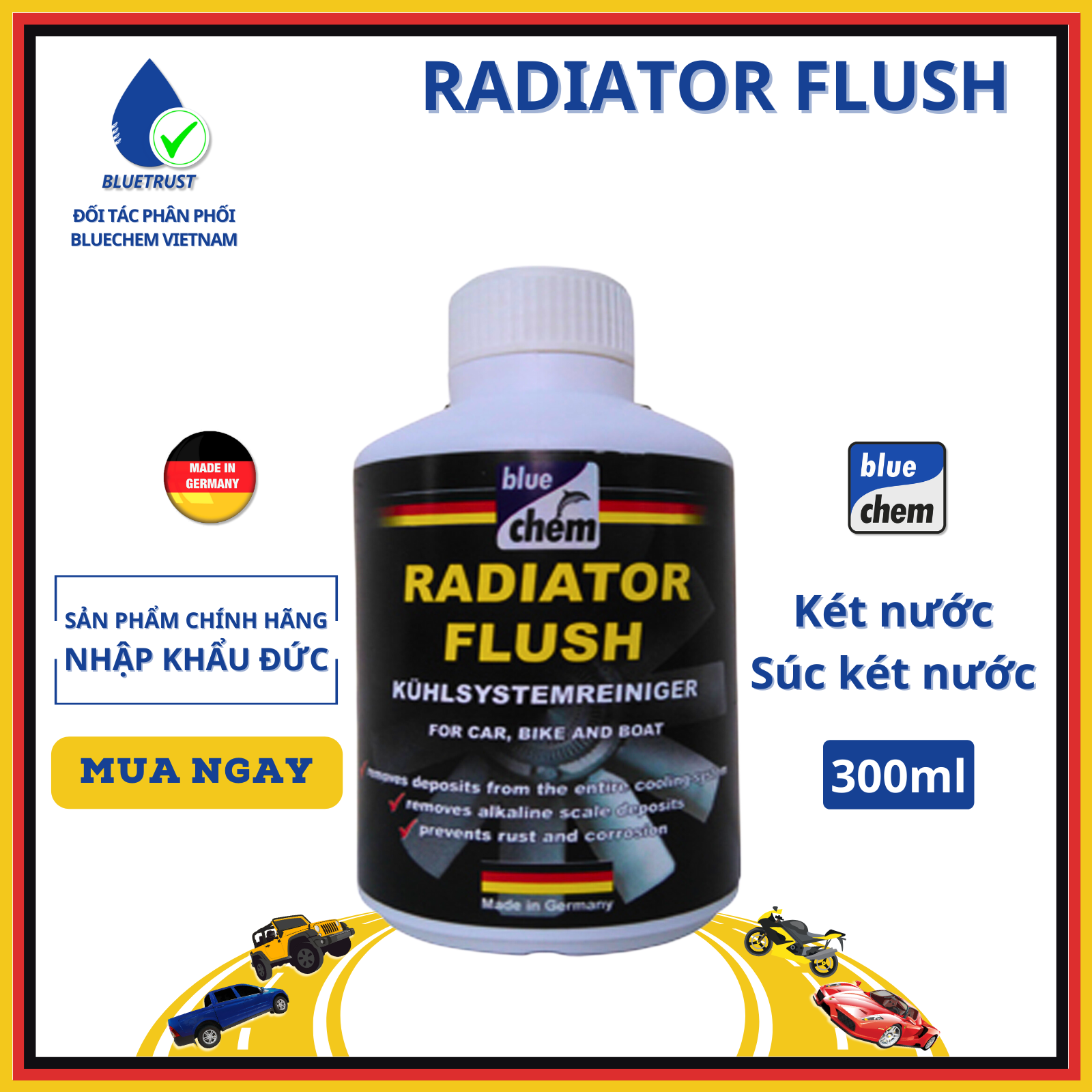 Dung dịch vệ sinh két nước làm mát bluechem - radiator flush - 300ml