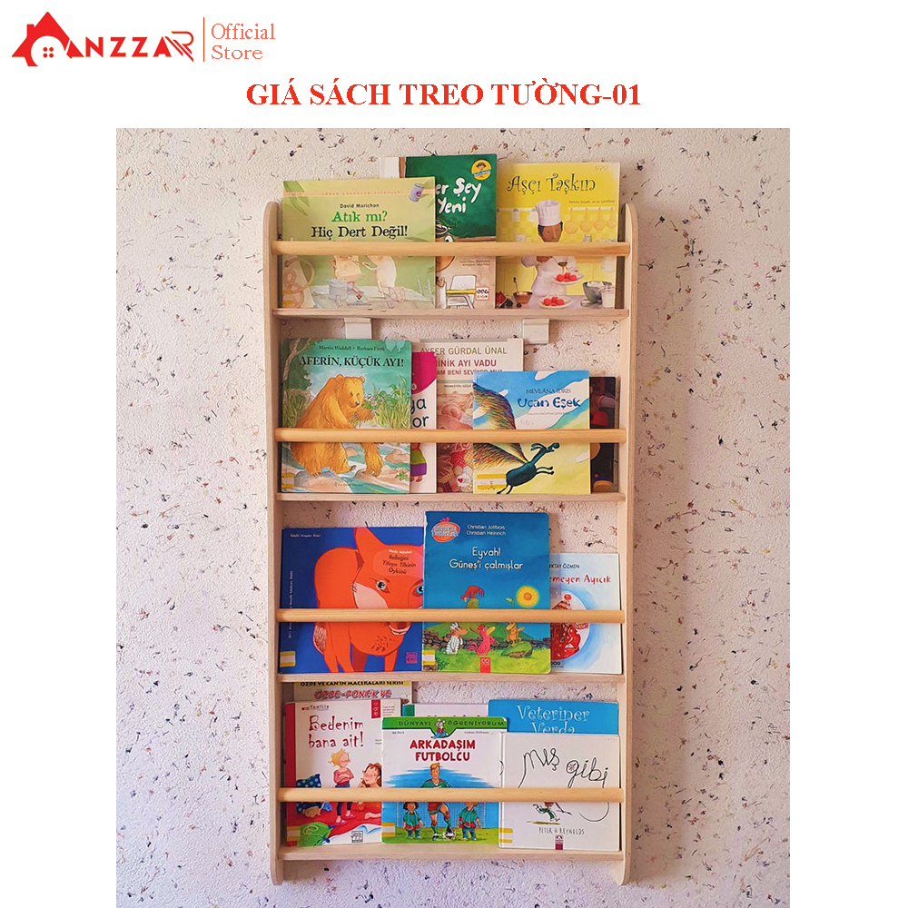 Giá sách cho bé , kệ sách gỗ treo tường trang trí Anzzar