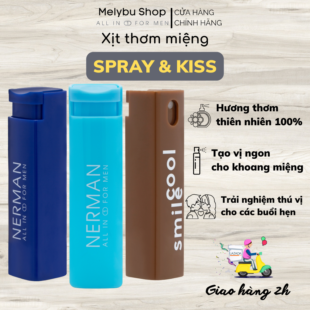 Xịt thơm miệng Spray & Kiss Nerman Giúp hơi thở the mát cho nam nữ chai 10ml