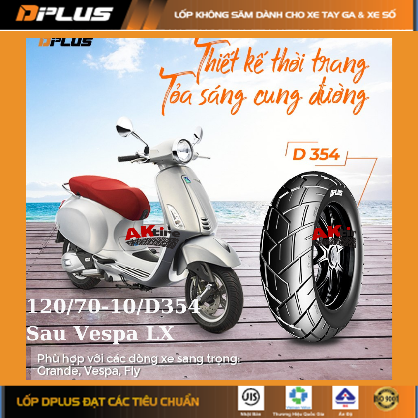 Lốp không săm dplus 120/70-10 sau piaggio zip100- công nghệ nhật