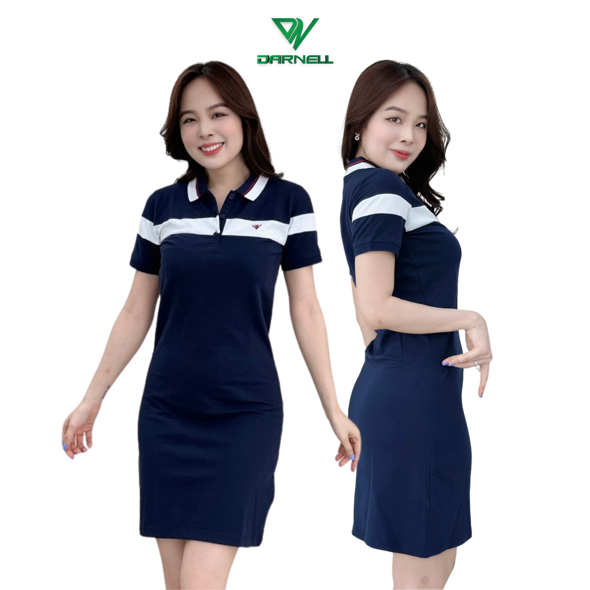 Váy polo nữ DARNELL kẻ ngang xanh than chất cotton cao cấp V01
