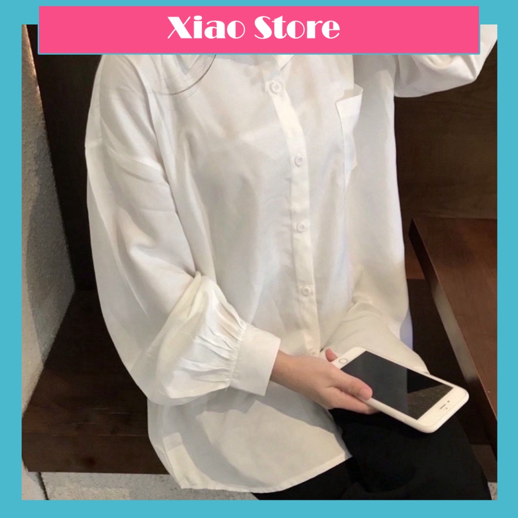 Áo sơ mi tay phồng nữ- Áo sơ mi trắng đi học_A003 babydoll chất đẹp mầu trắng, đen xiao shop