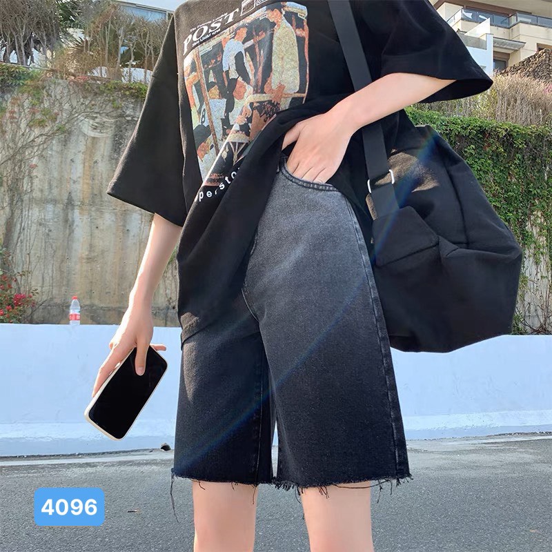 Quần jean ngố lửng nữ lưng cao màu xám đen obokfashion, quần bò ngố nữ co giãn lưng cao qnn4096