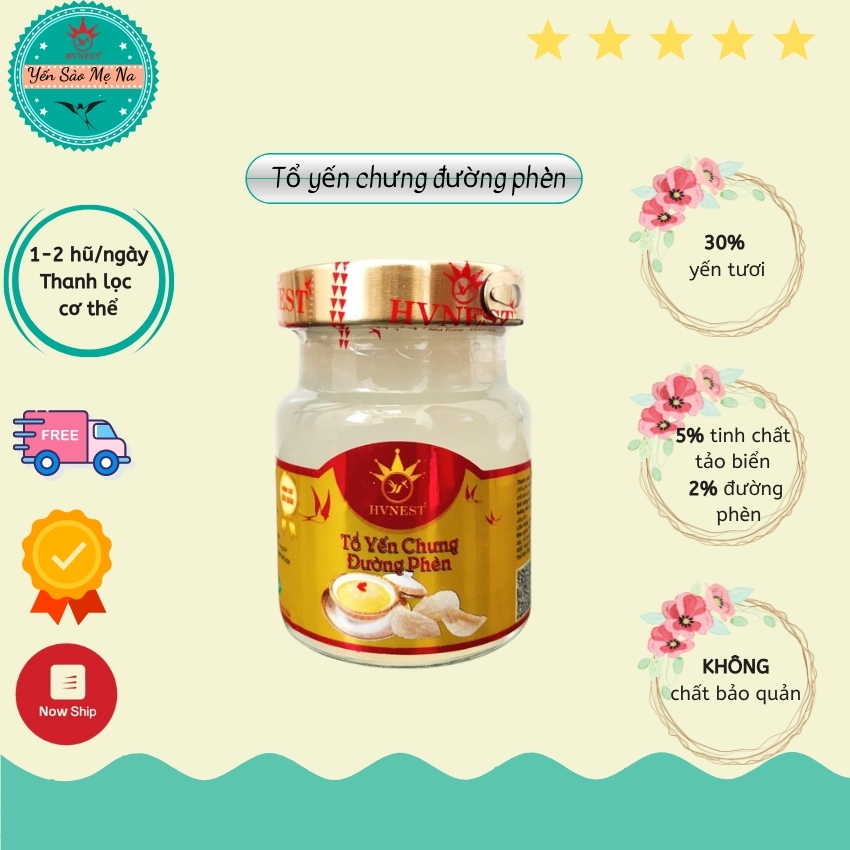 Tổ yến sào chưng sẵn Đường Phèn Hoàng Việt 30% yến tươi, yến sào khánh hòa không chất bảo quản thích hợp cho người lớn và trẻ em trên 1 tuổi giúp tăng cường sức đề kháng, bồi bổ sức khỏe giảm mệt mỏi