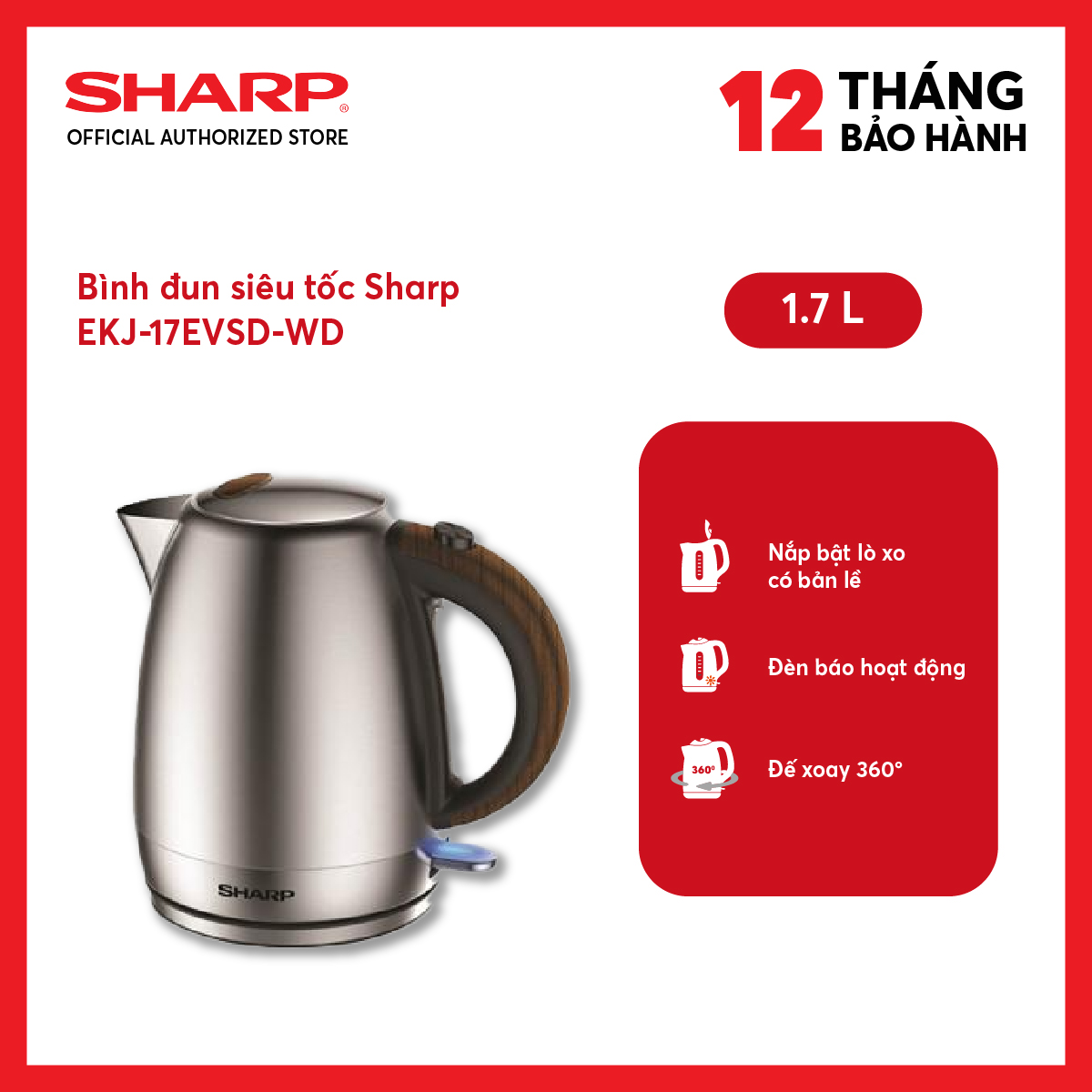 Bình đun siêu tốc Sharp 1.7 lít EKJ-17EVSD-WD
