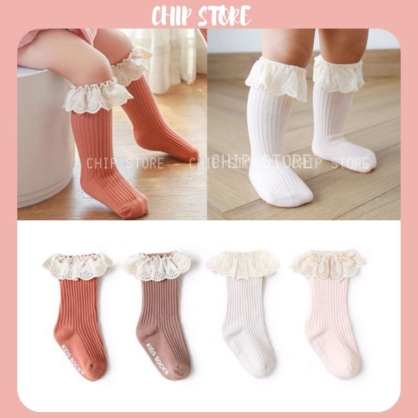[FREE SHIP]Tất cao cổ cho bé phối viền ren có chống trượt hàng QC loại 1 chất cotton mềm co giãn tốt size 0-3 tuổi CHIP STORE