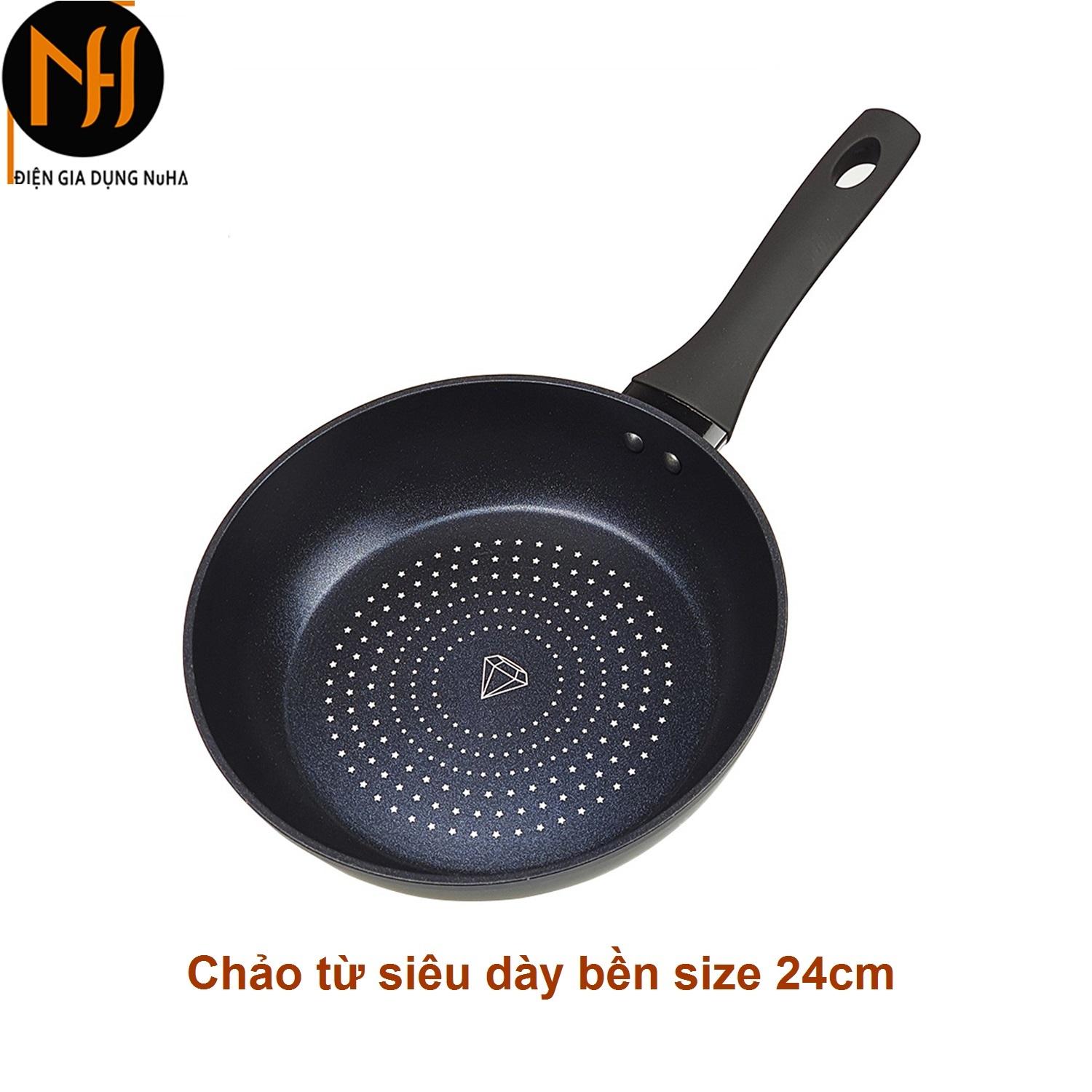 Chảo chống dính kim cương 5 lớp đáy từ Nagakawa NAG2451 size 24cm siêu dày bền