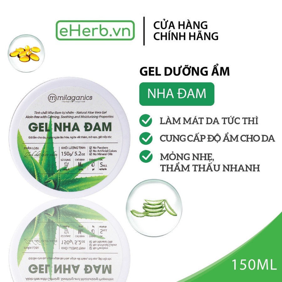 Gel Nha Đam Lô Hội Dưỡng Ẩm Đa Năng & Làm Mềm Da hũ 150ml Gel Dưỡng Ẩm Làm Dịu Vết Cháy Nắng MILAGANICS (Hũ)