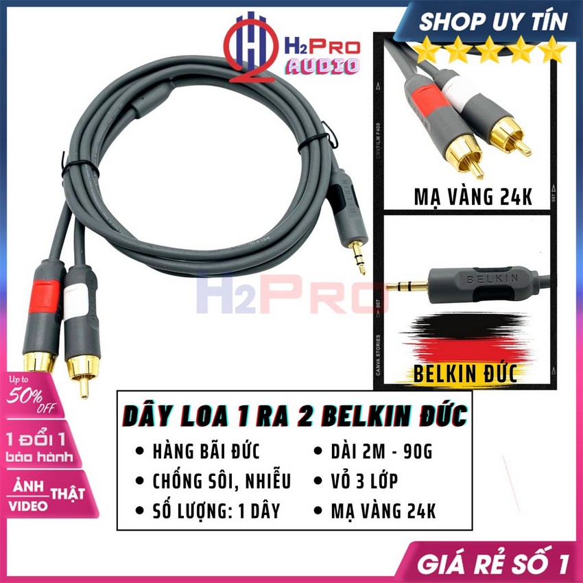 Dây Loa 1 Ra 2 Dây 1 Đầu 3.5 Ra 2 Đầu Av Belkin Đức, Chuyển Audio 3.5 Ra 2 Av Hoa Sen Cao Cấp, Dài 2m-H2pro Audio