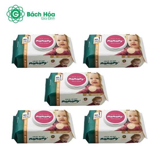 COMBO 5 GÓI KHĂN ƯỚT MAMAMY 100 TỜ - KHÔNG MÙI