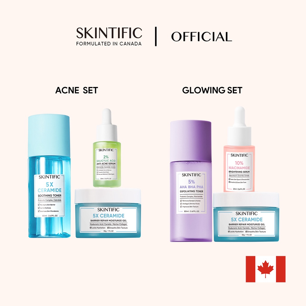 Skintific - toner dịu da 5x ceramide&kem dương ẩm gel&niacinamide serum&salicylic acid anti acne serum&5% aha bha toner