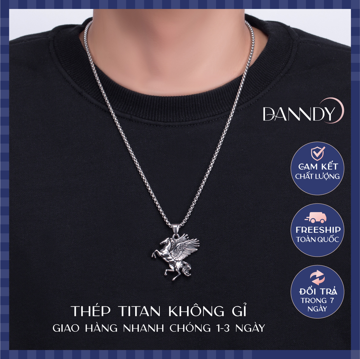 Mặt dây chuyền nam ngầu, dây chuyền nam nữ titan không gỉ, vòng cổ nam nữ cao cấp | Dandy